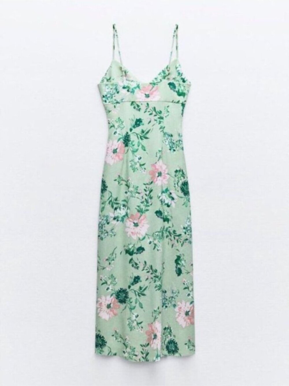 Zara Linen Blend Floral Print Midi Dress NWT Green Pink Size XL - Picture 3 of 7